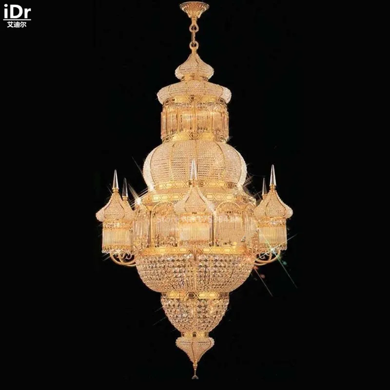 Люстра уникальная современная металлическая лампа с кристаллами золотая 100 см Ш x