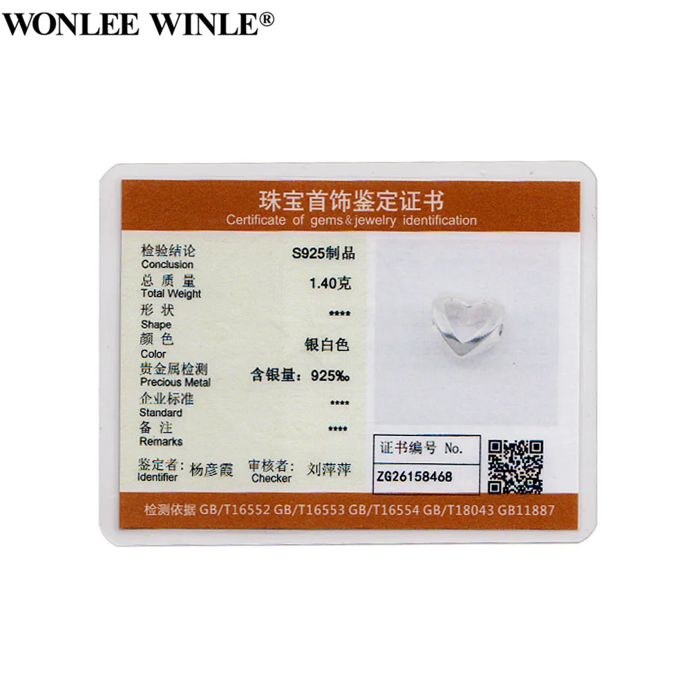 Wonlee Winle 100% стерлингового серебра 925 ажурные бусины сердца подходят оригинальный