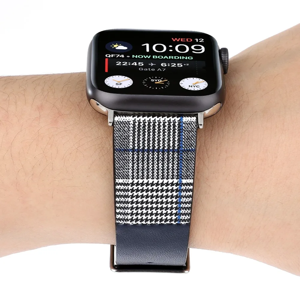 Кожаный ремешок Houndstooth для apple watch сменный кожаный Apple 4 3 2 44 42 40 38 мм|Ремешки часов| |