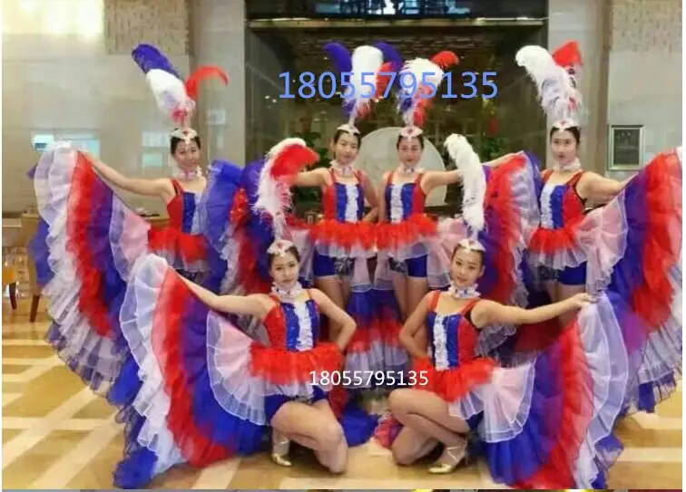 Новинка года испанский Танцы костюмы красочные samba Танцы костюмы Костюмы для фламенко Перо головной убор