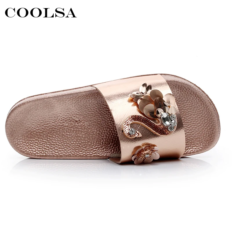Coolsa/Новые летние женские шикарные шлепанцы пляжные сандалии со стразами и