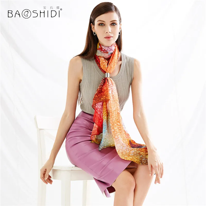100% чистый шелк шифон длинный шарф BAOSHIDI роскошный бренд солнцезащитные пляжные