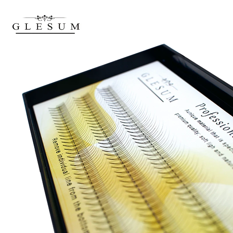 Объемные 3D/4D/5D ресницы Glesum с изгибом и коротким стержнем готовые шелковые мягкие