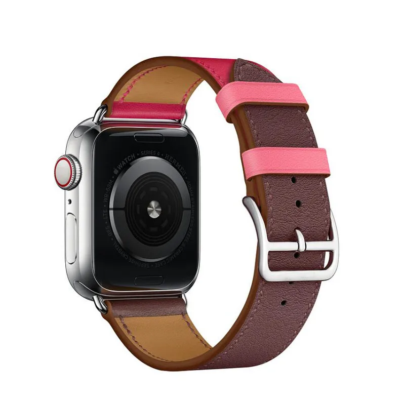 Для Apple Series 5 Double Tour Ремешки для наручных часов из натуральной кожи ремешок для часов для Apple Watch 1 2 3 4 5 браслет 40 мм 44 мм 42/38 мм - Цвет ремешка: Rose Brown Short