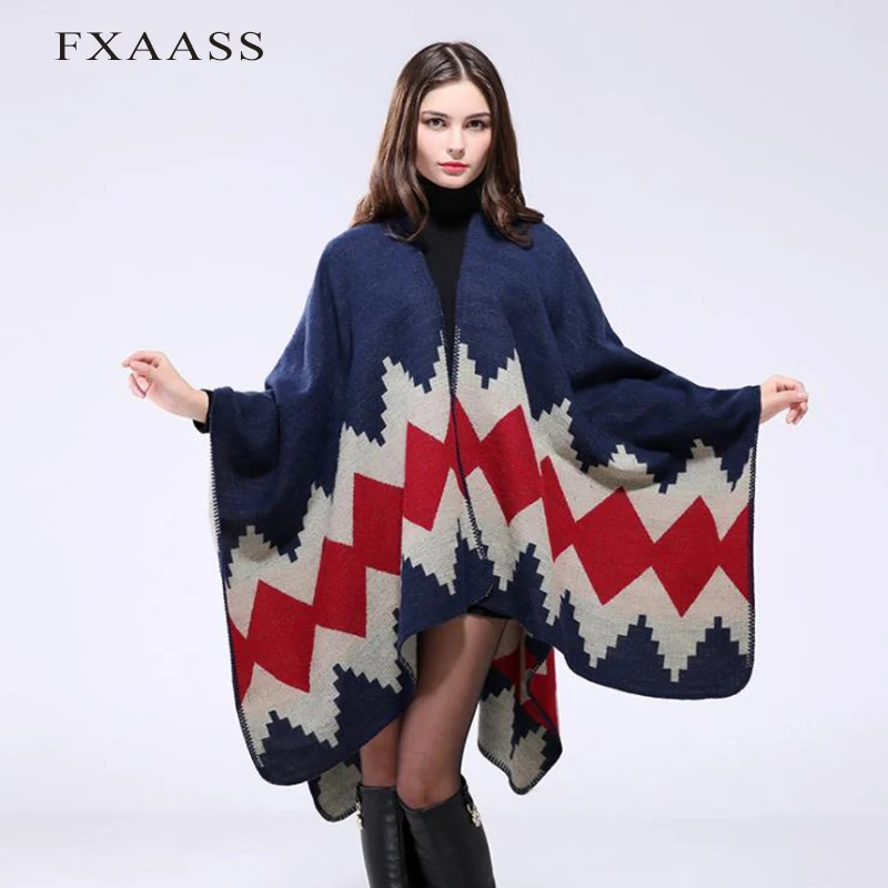 Новинка осенне зимняя шаль FXAASS модное Ацтекское пончо женский шарф роскошные