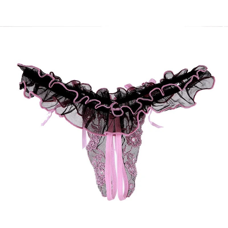 Newly Women Sexy Underwear Flower Embroidery T-back Thong Open Crotch Underpants Lacy Panties G-string m99 | Женская одежда