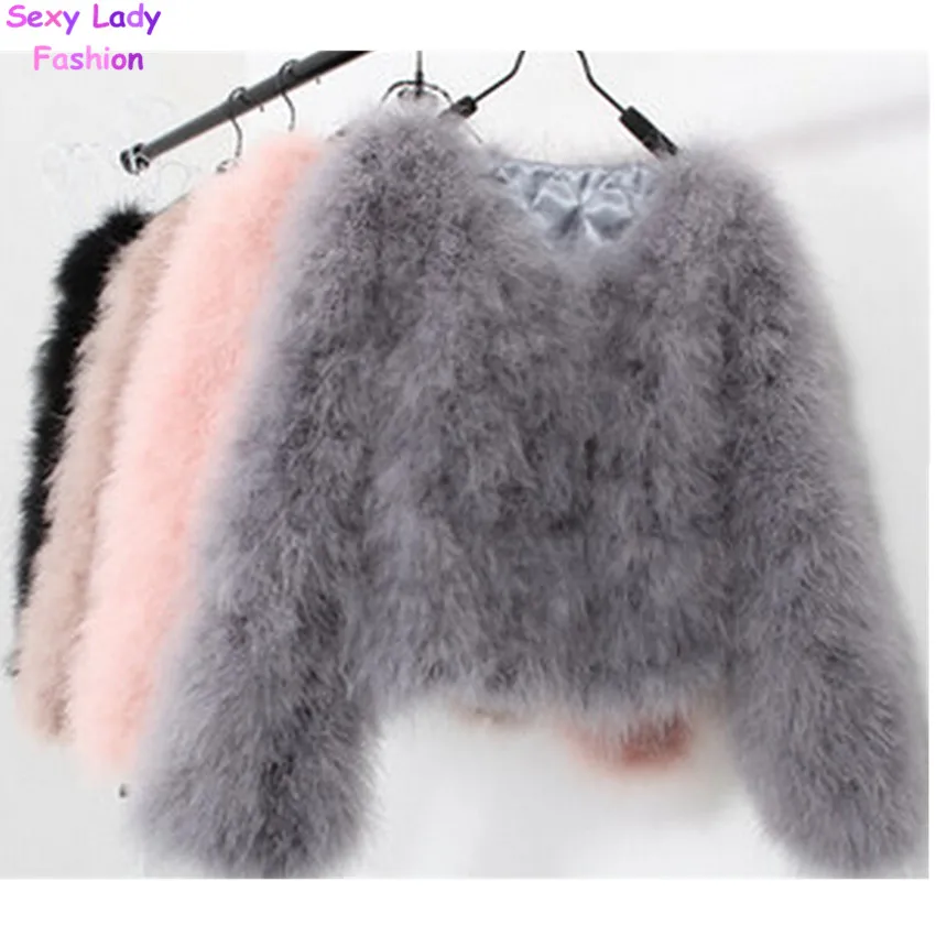 

Women Long Hairy Shaggy Faux Ostrich Fur Jacket Short Warm Coat 2015 New Autumn Winter Faux Flamingo fur Outwear angelababy
