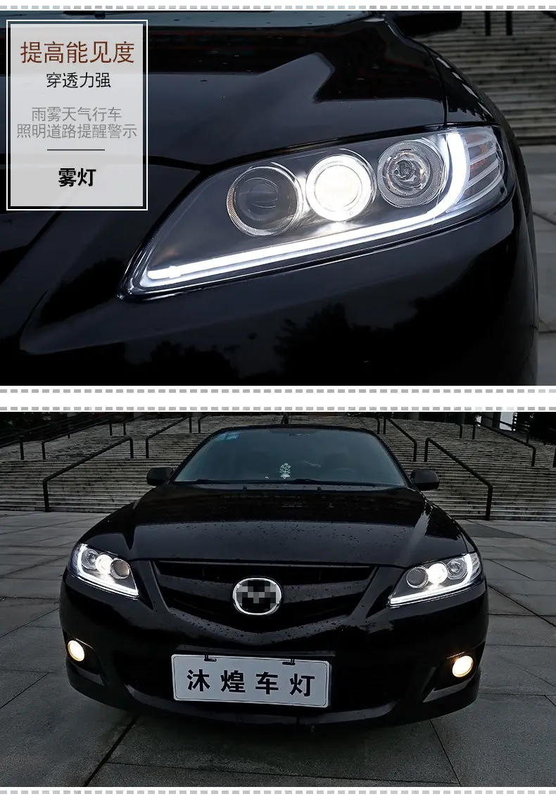 Автомобильные фары для Mazda 6 от 2003- фары 1 угол глаз 2 Q5 Bi Xenon HID D2H объектив Низкий Луч мазда 6 налобный фонарь светодиодный DRL