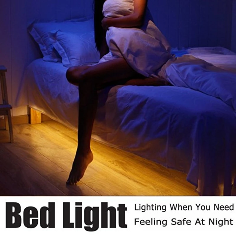 

SZYOUMY 10PCS PIR Bed Strip Led Motion Activated Night Light Flexible LED Strip Sensor Automatic Bed Light DC 6V 1m Warm white