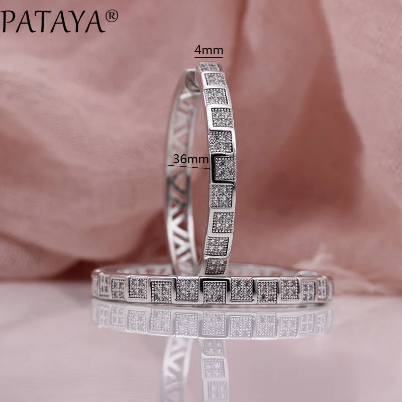 PATAYA, Новое поступление, белое золото, натуральные длинные серьги из циркония, женские Модные полые большие серьги, для свадебной вечеринки, благородные ювелирные изделия