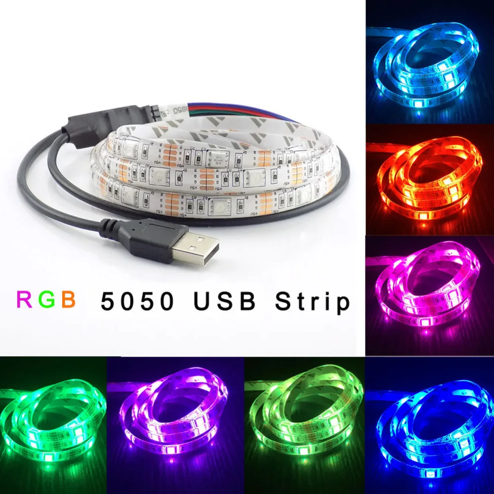 Светодиодная ленсветильник RGB с питанием от USB 5 в постоянного тока 5050 лента