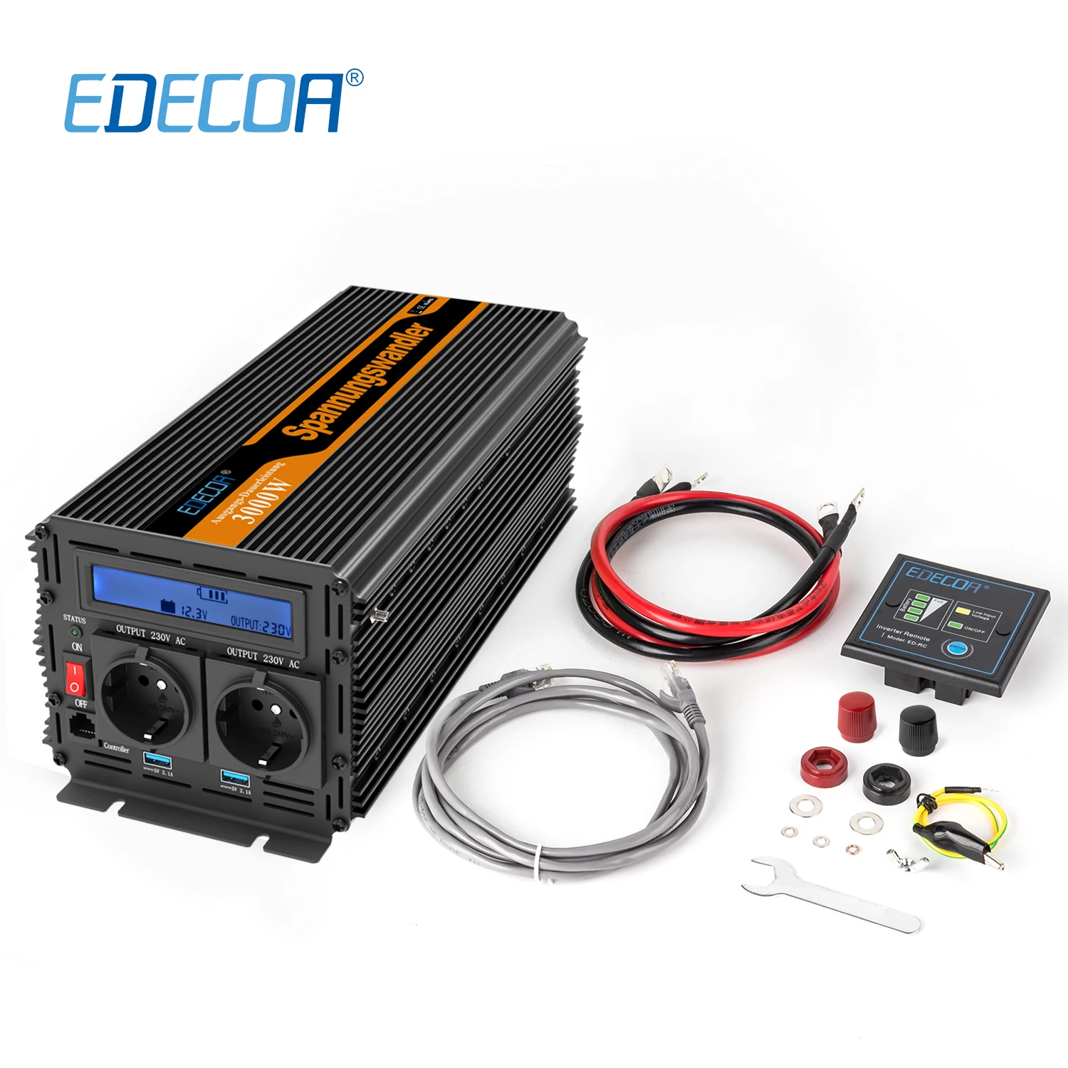 Инвертор 3000 W AC 220 V 230 V 240 V DC 12 V Модифицированная синусоида с 5 V 2.1A USB ЖК-дисплей дисплей и пульт дистанционного управления
