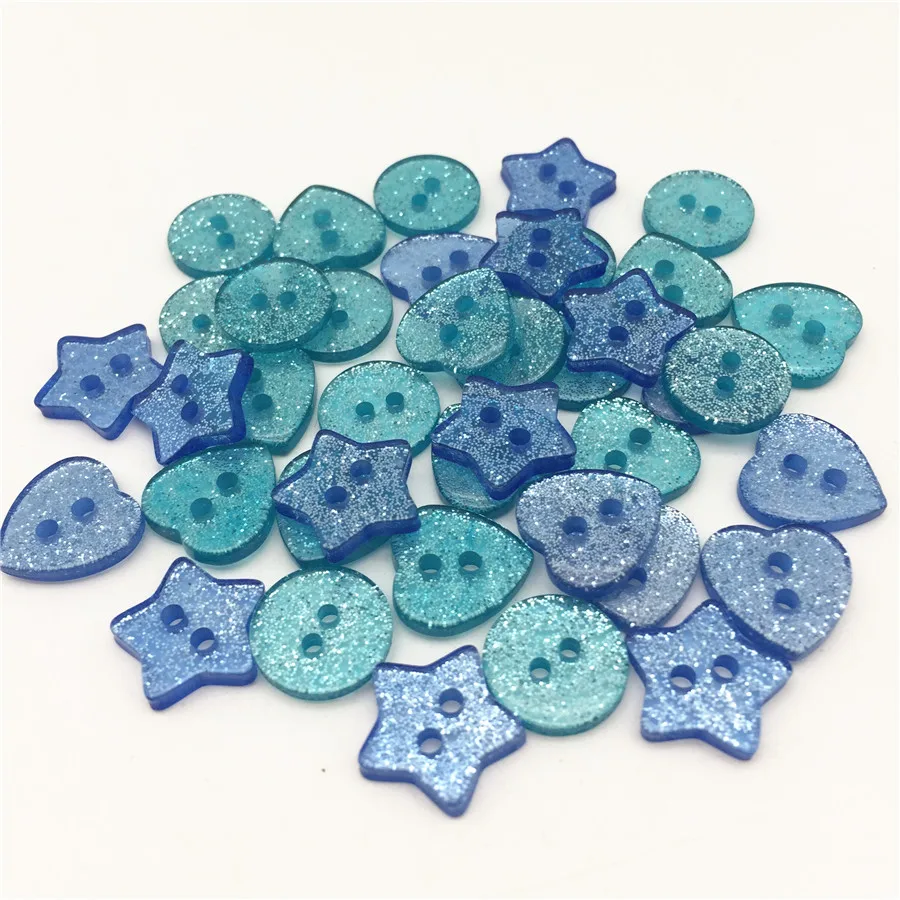 200pcs Sparkle Glitter Heart Star Round Mixed 2 Holes Sewing Buttons Shiny Clothing Accessories Scrapbooking Button 13 Colors |