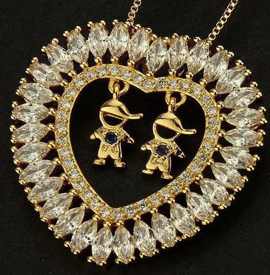 Golden Color Boy And Girl Pendant Necklace Women's fashion Jewelry Multi-color Cubic Zirconia Kids Necklace Jewelry New - Окраска металла: 2 boy blue