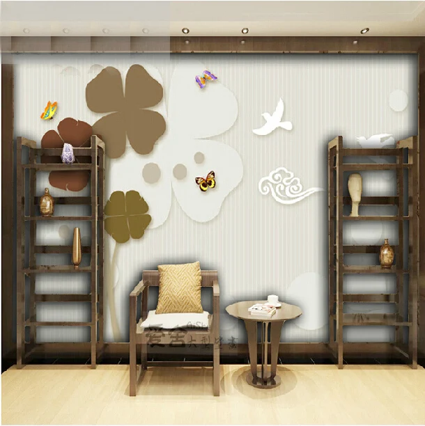 Bedroom living room TV background wallpaper European three-dimensional non-woven 3d Clover seamless mural wall coverin | Дом и сад