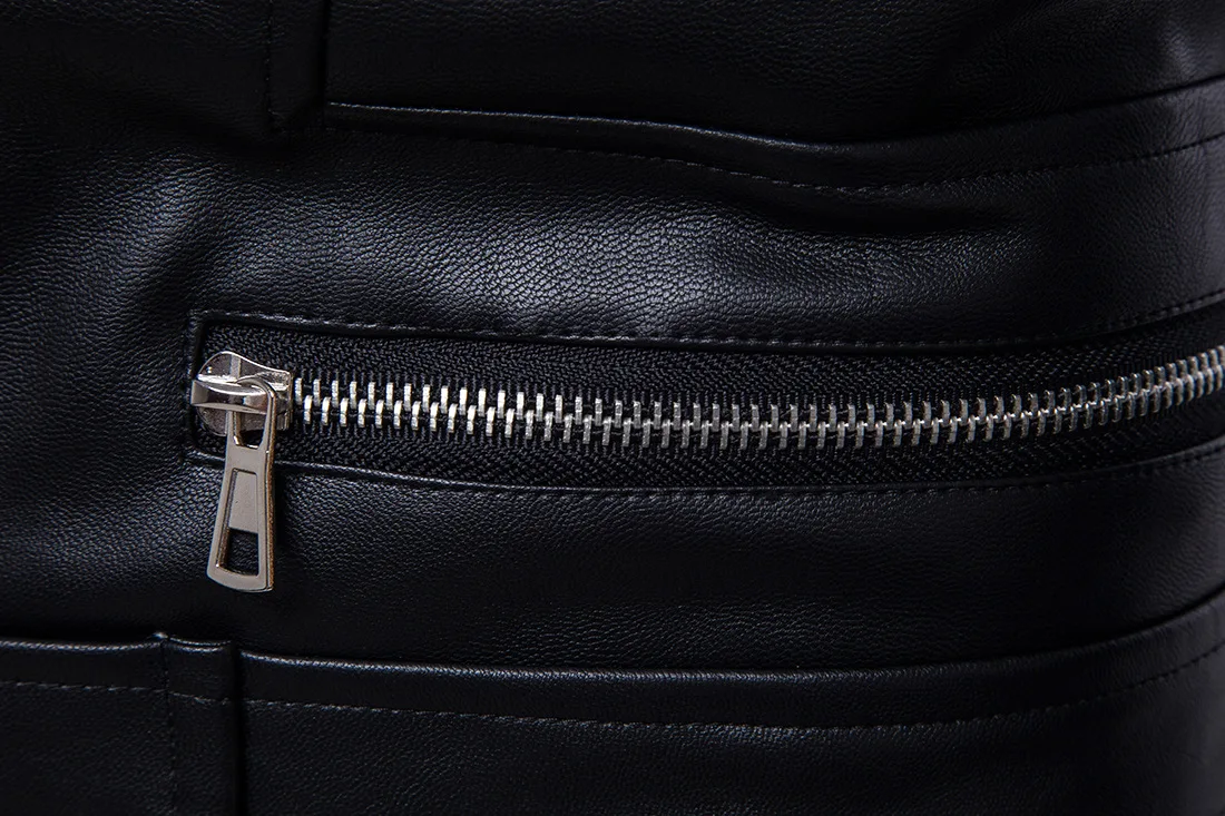 Мужская кожаная куртка приталенная из искусственного меха пилот мотоциклист B013