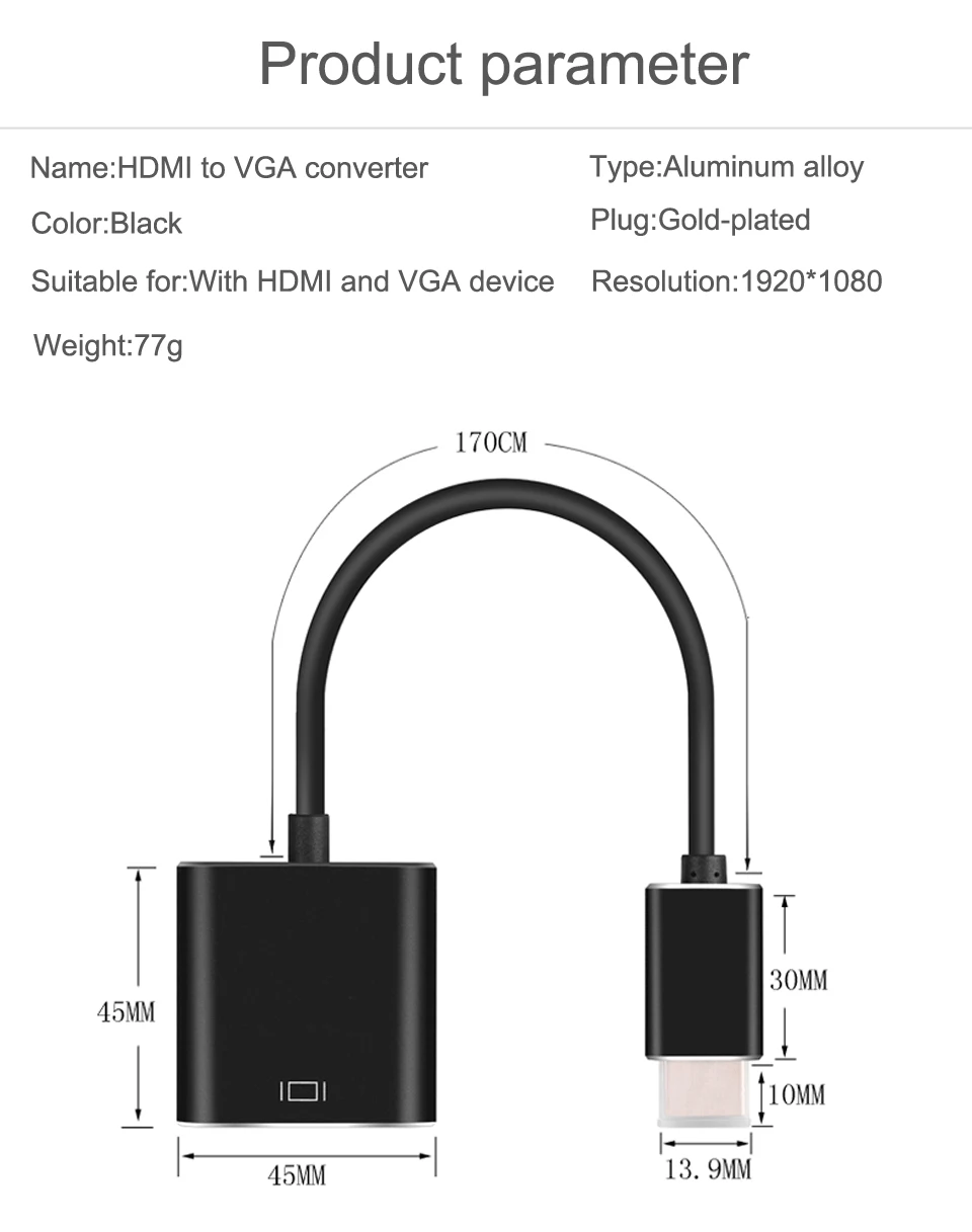 HDMI к VGA конвертер удлинитель hdmi vga адаптер для xiaomi tmall box 360 компьютер к HDTV проектор с 3,5 мм аудио USB кабель