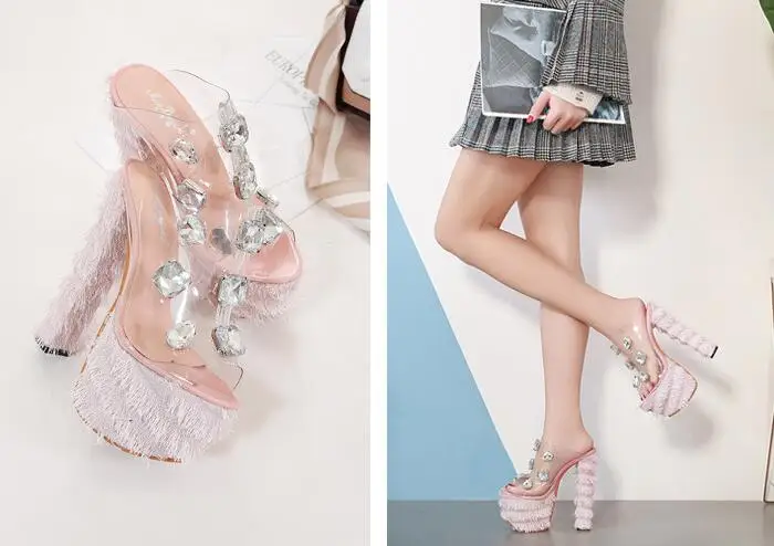 Женские босоножки из ПВХ; летние женские шлепанцы; SandalsTransparent Blue Serpentine Stiletto; женские шлепанцы на высоком каблуке; женская обувь