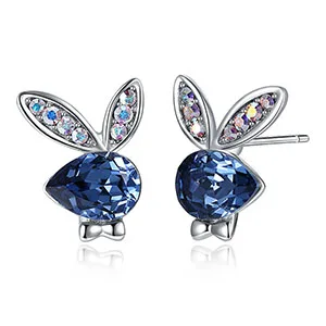 Blue Прекрасные серьги в виде животных синий кристалл форме Swarovski кролик стильные серьги 925 пробы серебро прекрасное ювелирное дело вечерние подарки - Цвет камня: Blue