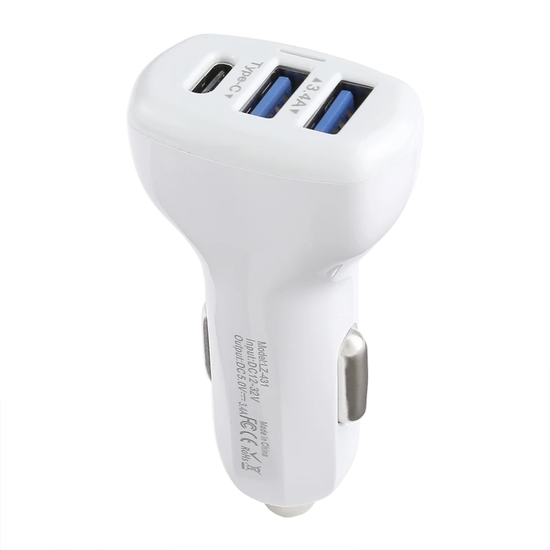 

Haweel 3.4A Type-C Three USB Ports Fast Car Charger Black White Two Color to Choose
