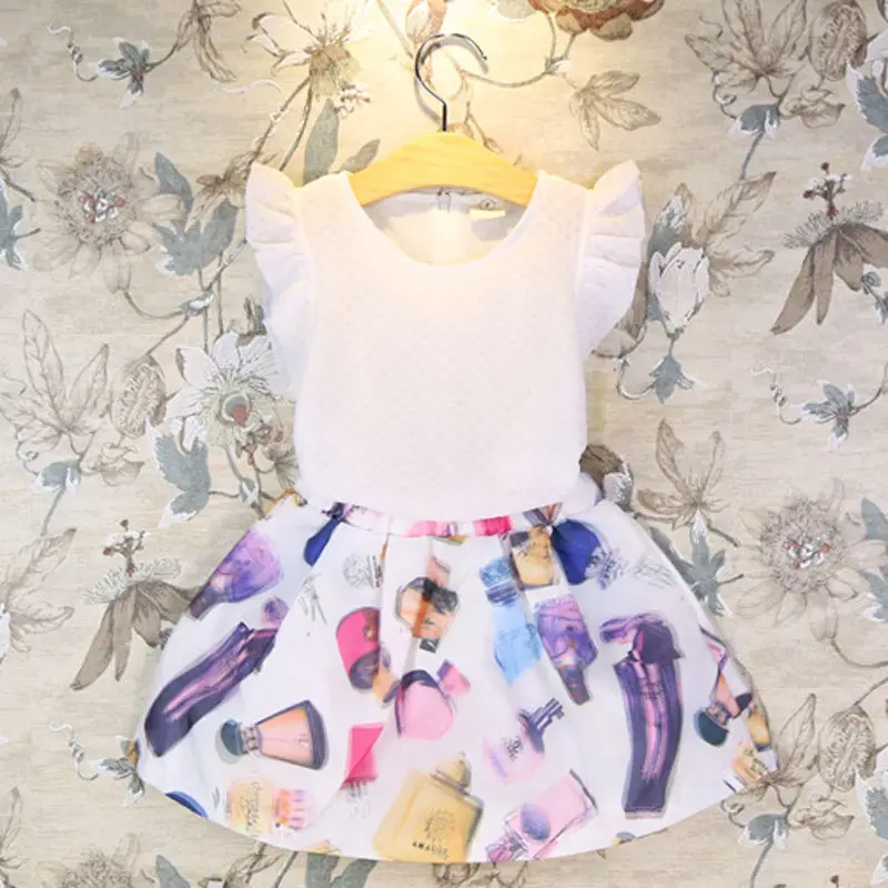 Комплект одежды для маленьких девочек футболка малышей топ на бретелях + юбка