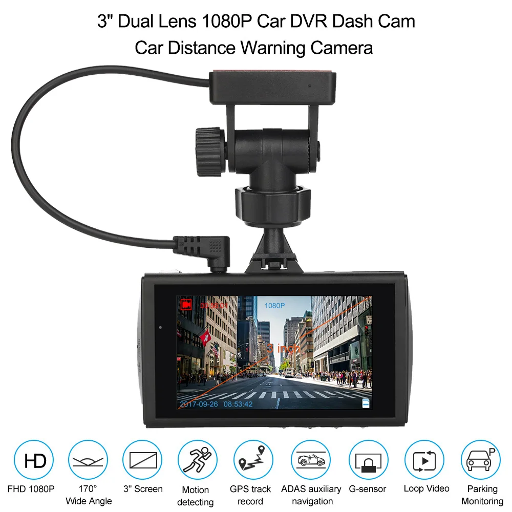 Dealcoo 3 дюймов Dash Cam ADAS Автомобильный dvr Full HD 1296 P двойная камера Объектив Передняя