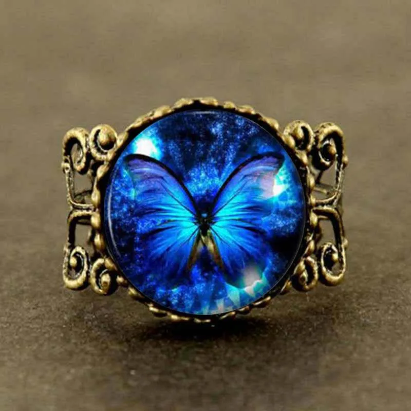 Чехол с изображением синей бабочки художественное стекло Кольцо красочные