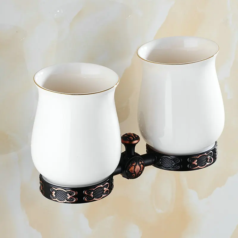 Cup Holder only Две серии цветов, черненые медные аксессуары для ванной комнаты, Полка для полотенец, держатель для полотенец, держатель для бумаги, тканевый крючок, мыльница, подстаканник - Цвет: Cup Holder only