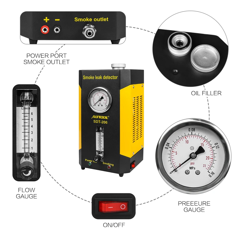 AUTOOL SDT-206, автомобильный детектор утечки дыма, дымовые машины, локатор утечки, автомобильный диагностический Дымомер выхлопной трубы