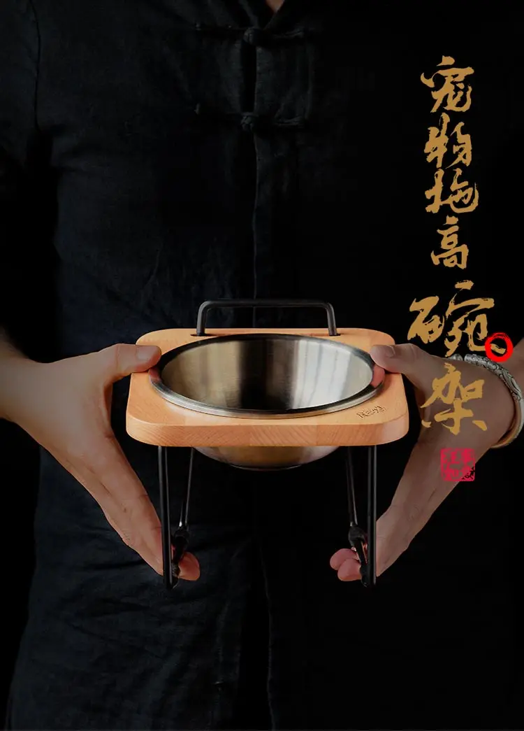 Pet cat dog rice чаша из нержавеющей стали коническая деревянная чаша высокого плюшевого права миска для Собак Пищевой стандарт для человеческого использования