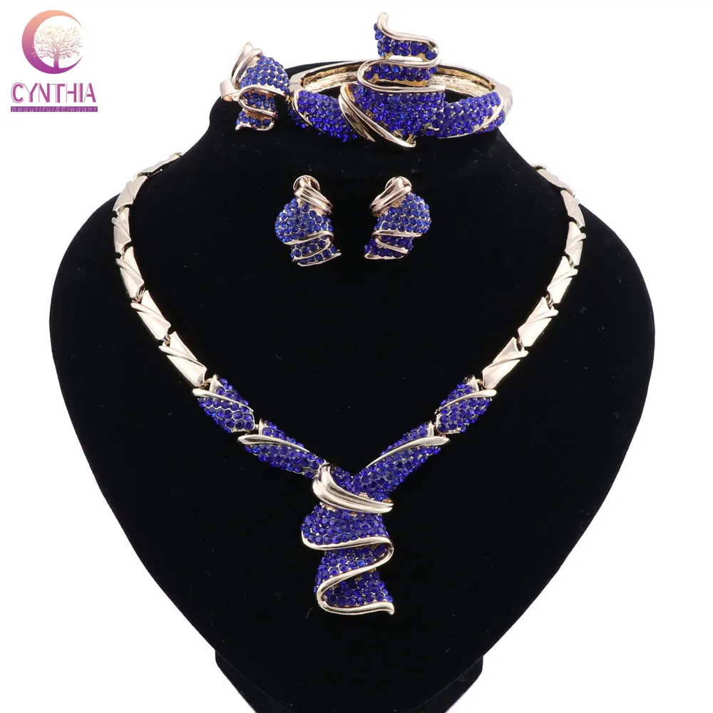 

CYNTHIA African Dubai Bridal Jewelry Sets For Women Wedding Crystal Gold Color Necklace Earrings Bracelet Ring Set
