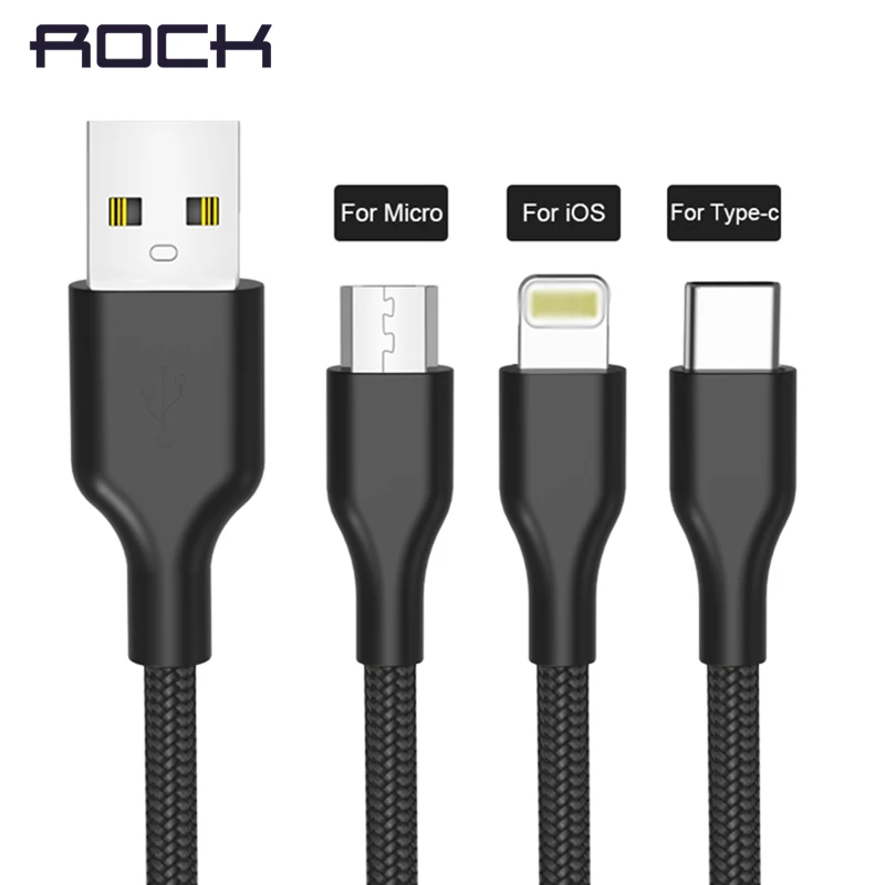 USB кабель ROCK для iphone Type C Micro Samsung Xiaomi LG быстрой зарядки iPhone X 8 7 Usb C|Кабели мобильных