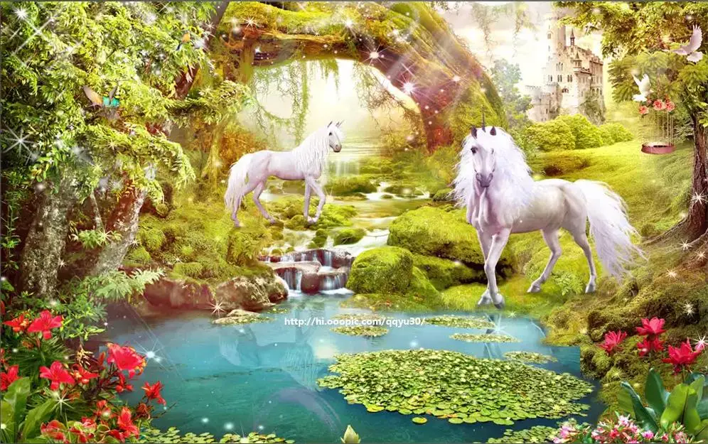 3d фотообои для гостиной дивана леса Белая лошадь на заказ 2019 | Обустройство дома