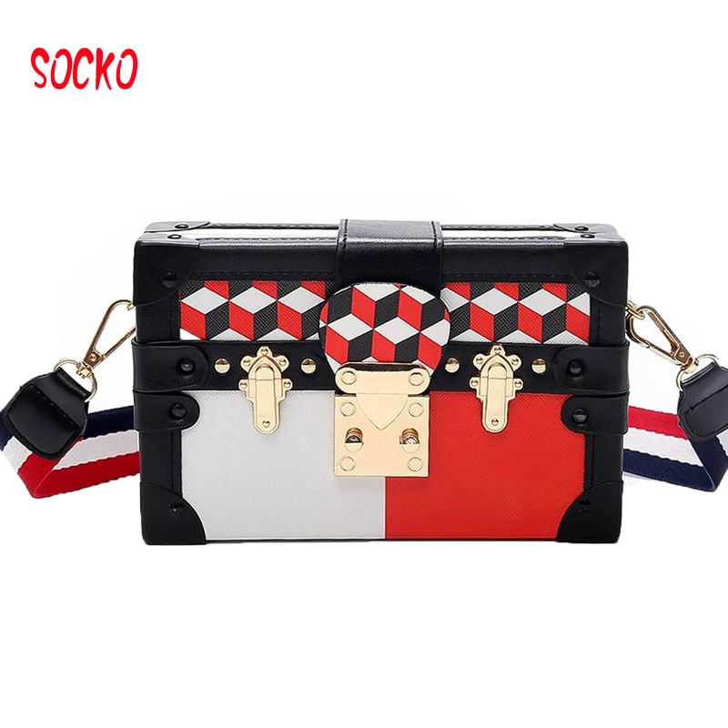 

2018 fashion printing box package Winter new hit color small square bag casual shoulder Messenger bag Bolsa feminina h37