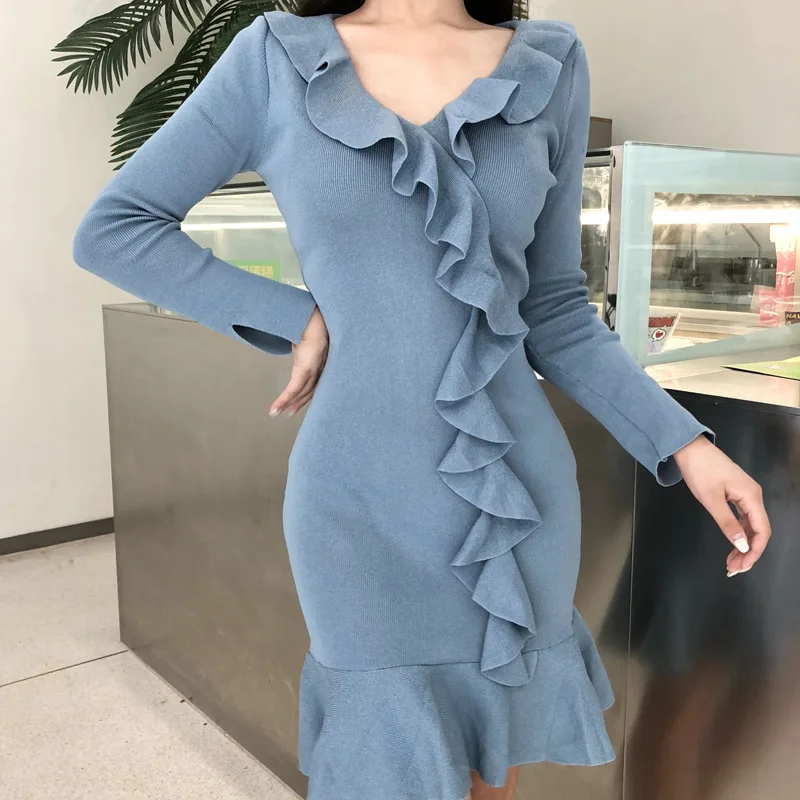 Dress Women 2018 Casual New Nylon Dresses Solid Full Ruffles Regular K028-C Vestidos Femininos | Женская одежда