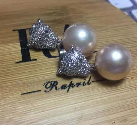 

Free Shipping Charm Pair Of 11-12mm South Sea Rose Gold Pearl Silver Earring