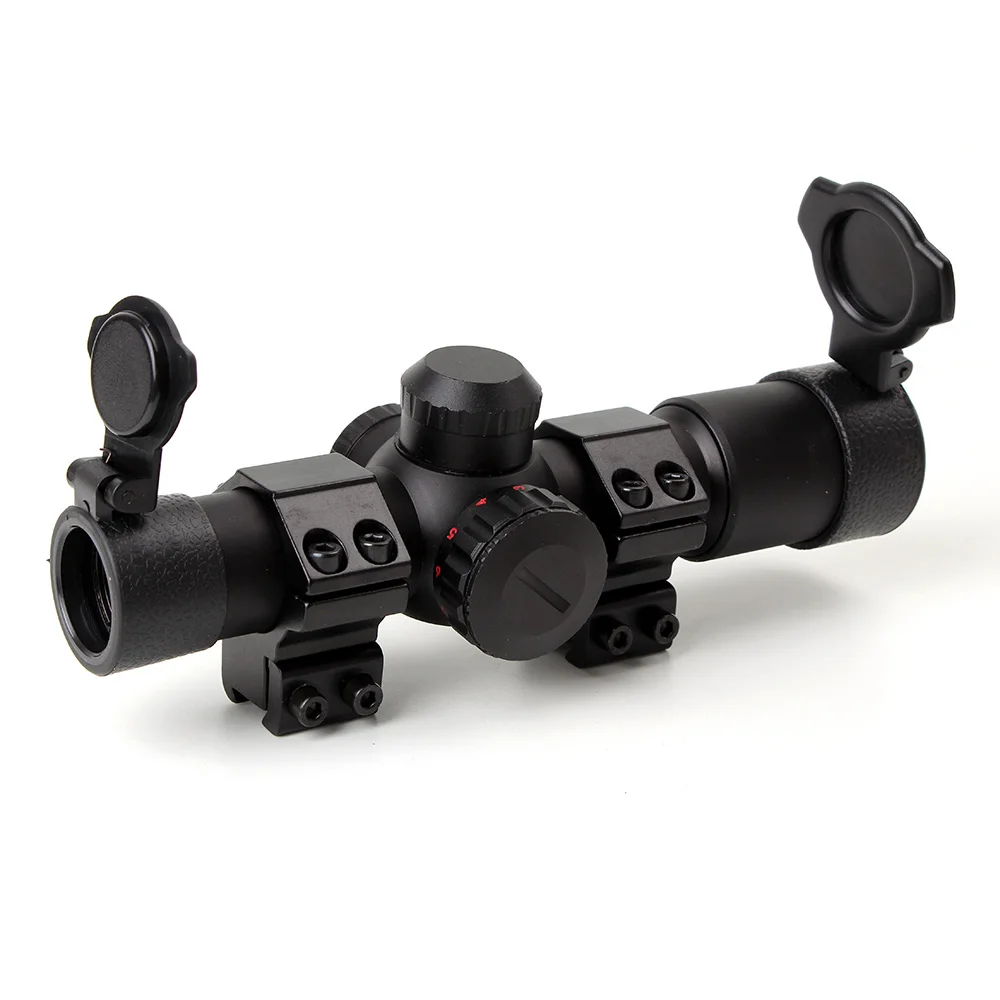 scope and 11mm rings Тактический Ohhunt 4.5x20E компактный охотничий прицел с красной подсветкой из стекла с гравировкой с откидной крышкой для объектива - Цвет: scope and 11mm rings