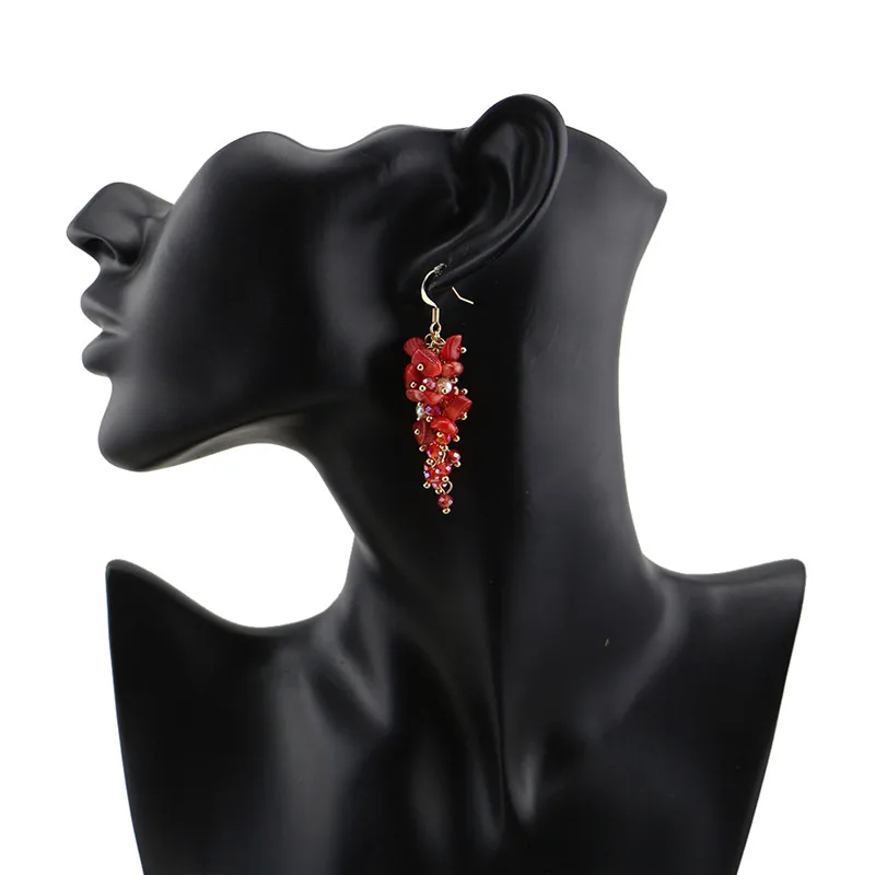 Lureen, Boho, серьги-капли из натурального камня для женщин, цветные хрустальные бусины, длинные висячие серьги с кисточками, модное ювелирное изделие, подарок LE0228