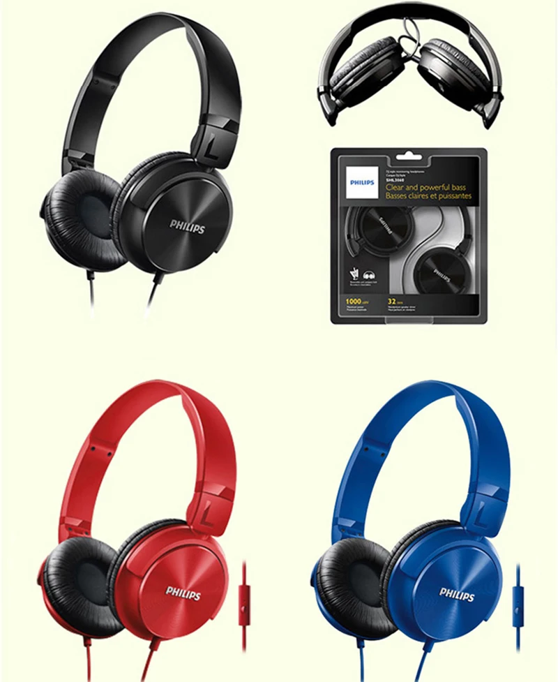 Philips SHL3065 проводные наушники с микрофоном шумоподавление провод управление оголовье дизайн для Xiaomi huawei официальный тест