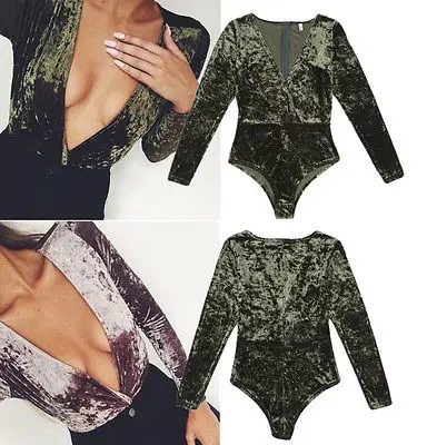 Женское бархатное боди с V-образным вырезом | Женская одежда