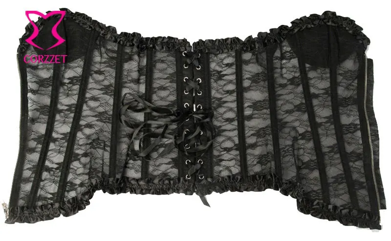 Корсеты корсеты и бюстье черные кружевные на молнии со стальными косточками