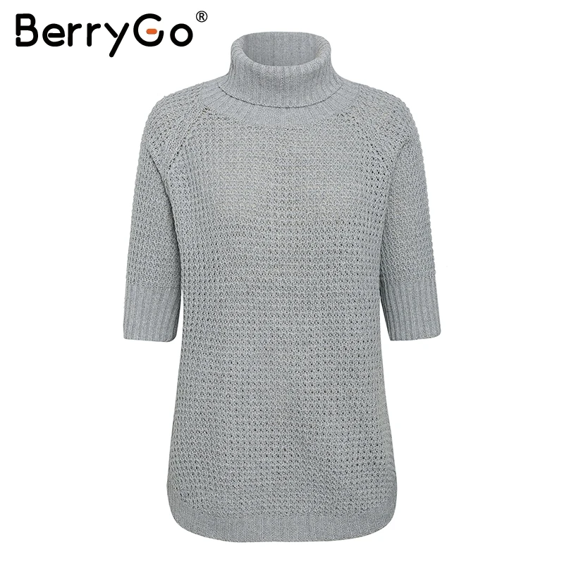 BerryGo женскoе джемпер тоника водолазки вязаный женские Половина рукава пуловер