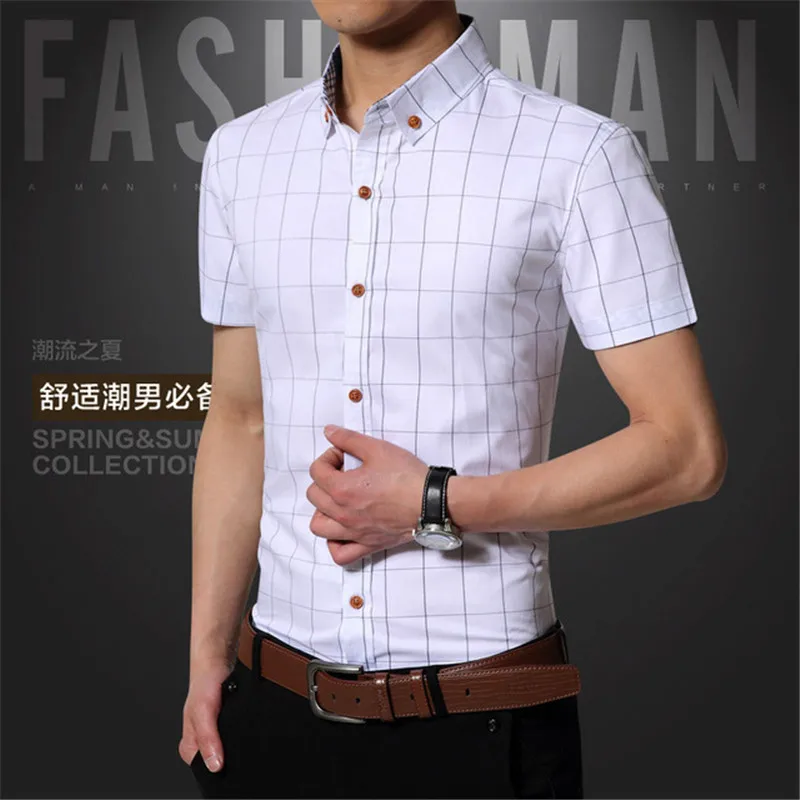 Новинка летняя мужская рубашка с коротким рукавом Модная приталенная Корейская