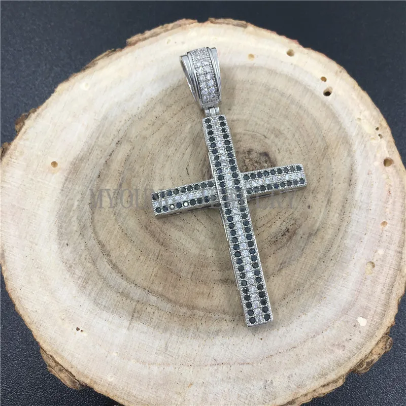 

MY0746 Cross Shape Micro Pave Clear and Black Zirconia Pendant,Silver Zircon Charm,Cubic Pendant Findings,Pave Bail Pendant