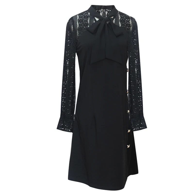 

TAOYIZHUAI 2019 New Arrival Spring Loose Style Hollow Out Bow Petal Sleeves Button Plus Size Fashion Sexy Women Lace Dress 16195