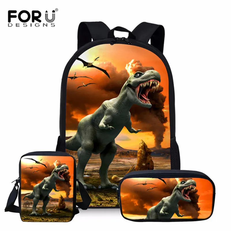 Школьный рюкзак FORUDESIGNS с 3D принтом динозавра 3 шт./компл. для мальчиков и девочек
