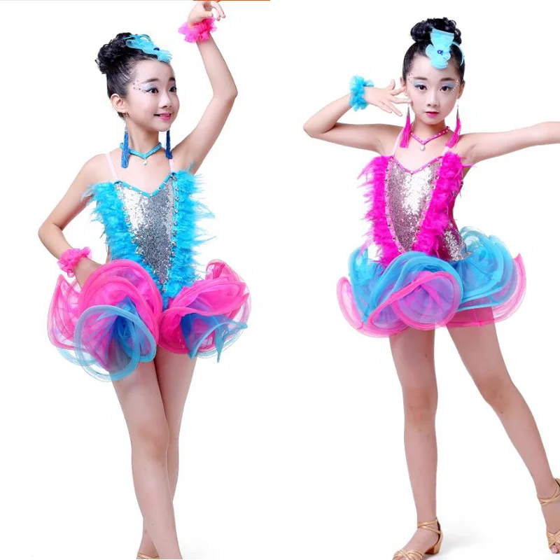 Children's professional ballet dancing costume jazz sequins feather girl ballroom Latin dance dress modern skating | Тематическая