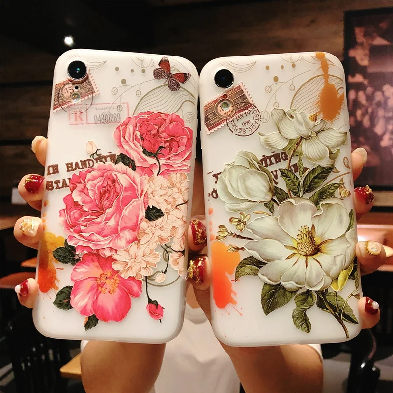 Rheinruby 3D Relief Flower Silicone Phone Case For iPhone X XS Max XR Rose Floral 7 8 6S Plus Soft TPU Cover |