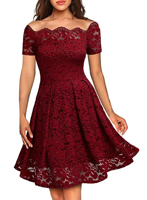 RED FEECOLOR женское винтажное цветочное кружевное платье с коротким рукавом, коктейльное вечернее платье - Цвет: RED