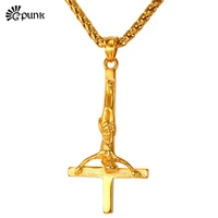 cross of st peter women men cross crufix pendant necklace stainless gold color unique design wholesale new men gift p2068g